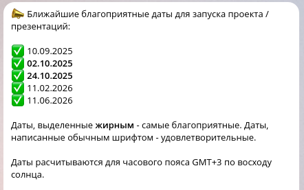 Подбор благоприятного времени